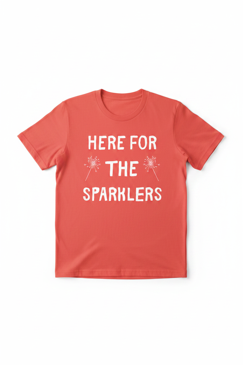 Here For The SPARKLERS V2 — #ff5757 Tee Mockup