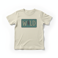 WILD mockup on cream youth t-shirt
