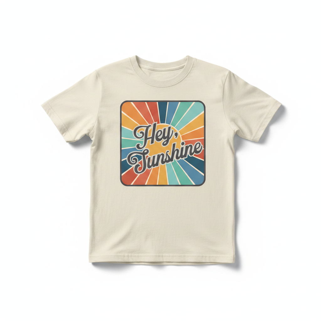 Hey Sunshine mockup on cream youth t-shirt