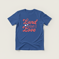 Royal blue t-shirt mockup featuring Land that I Love coral lettering design