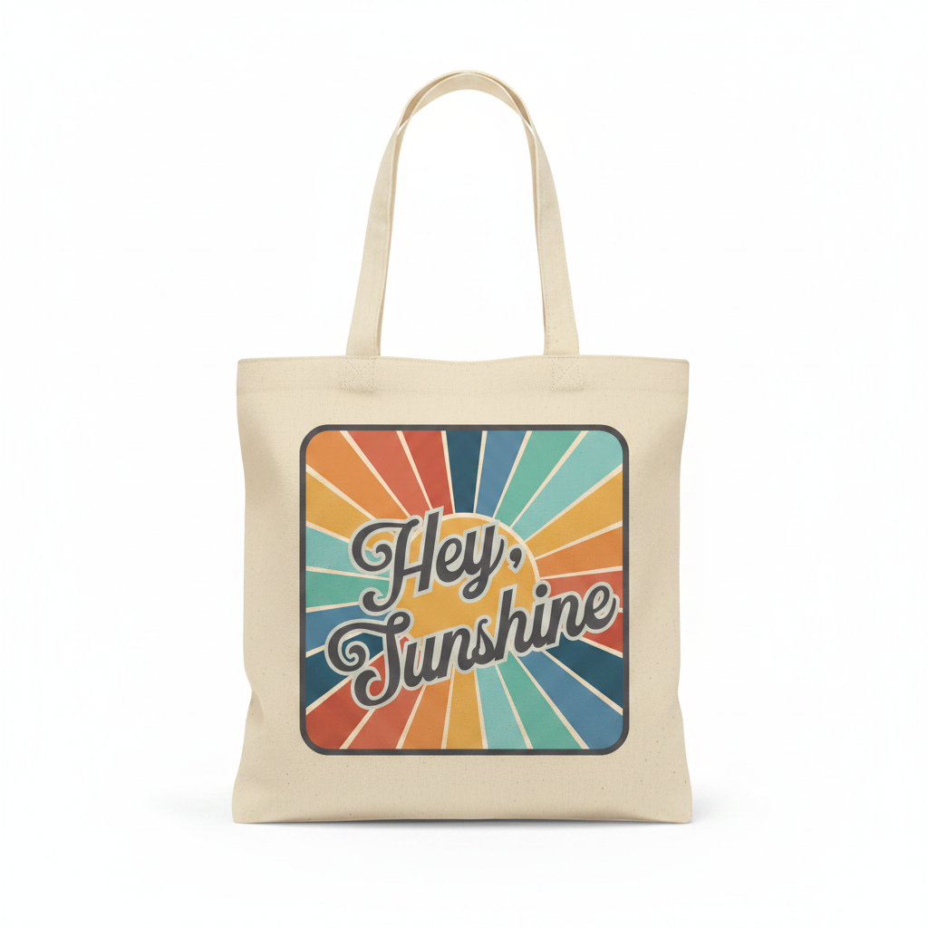 Hey Sunshine mockup on tote bag