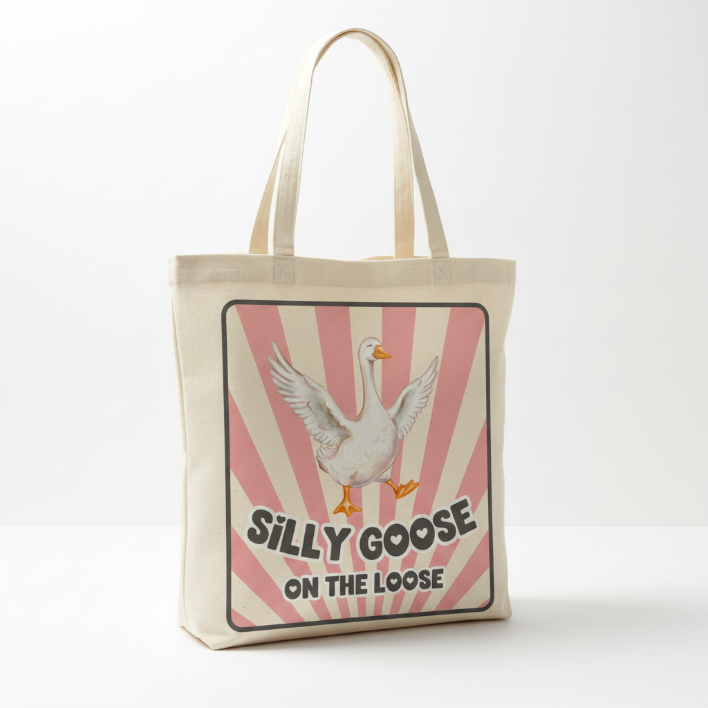 Silly Goose Pink mockup on tote bag
