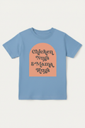 Chicken Nugs & Mama Hugs full color graphic on a powder blue youth t-shirt