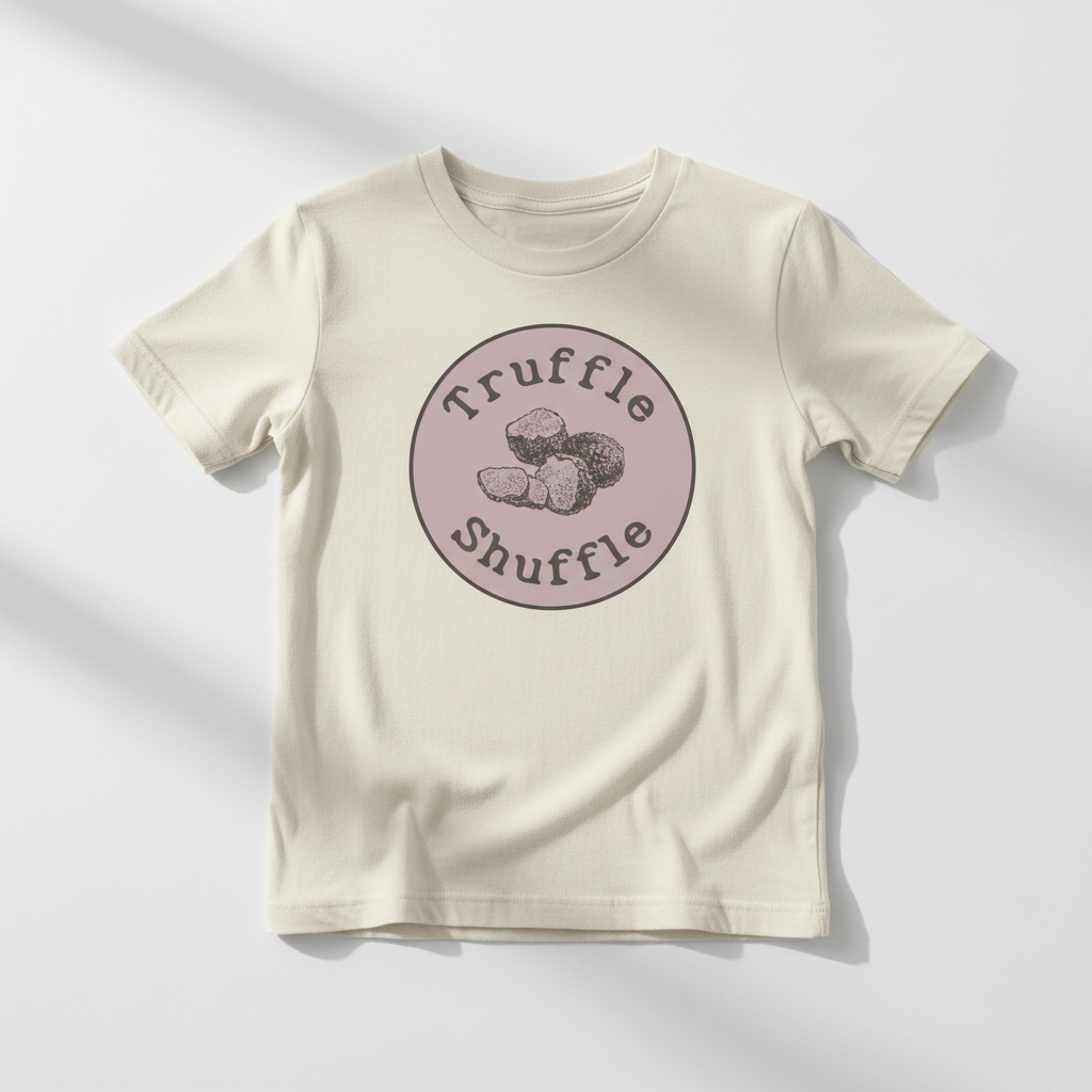 The Truffle Shuffle mockup on cream youth t-shirt