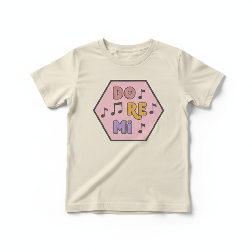 Do Re Mi Pink mockup on cream youth t-shirt