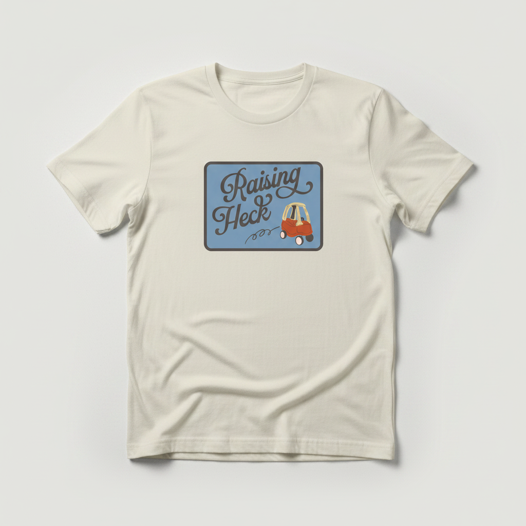 Cream t-shirt mockup featuring Raising Heck badge clipart design