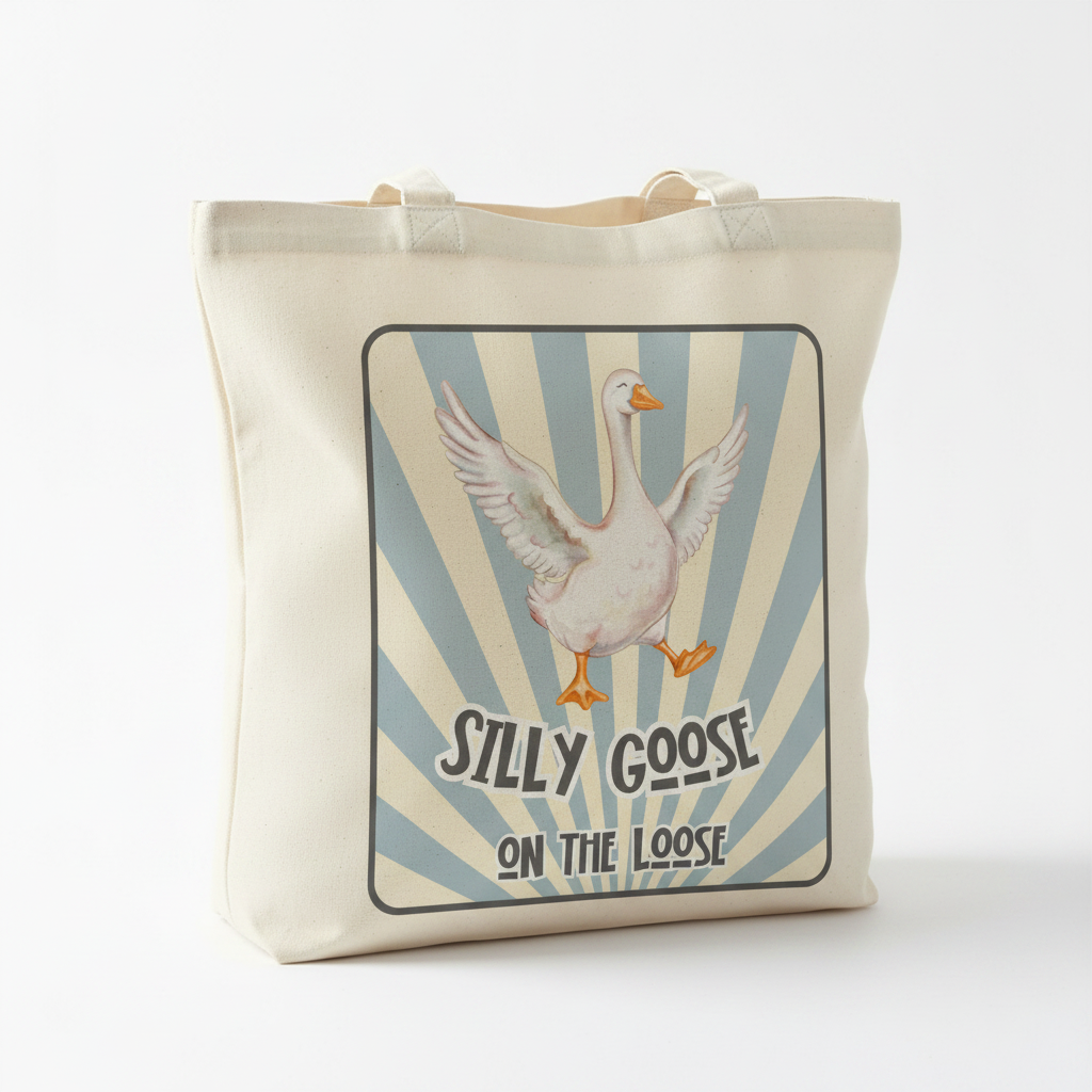 Silly Goose Blue mockup on tote bag