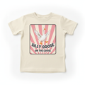 Silly Goose Pink mockup on cream youth t-shirt