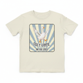 Silly Goose Blue mockup on cream youth t-shirt